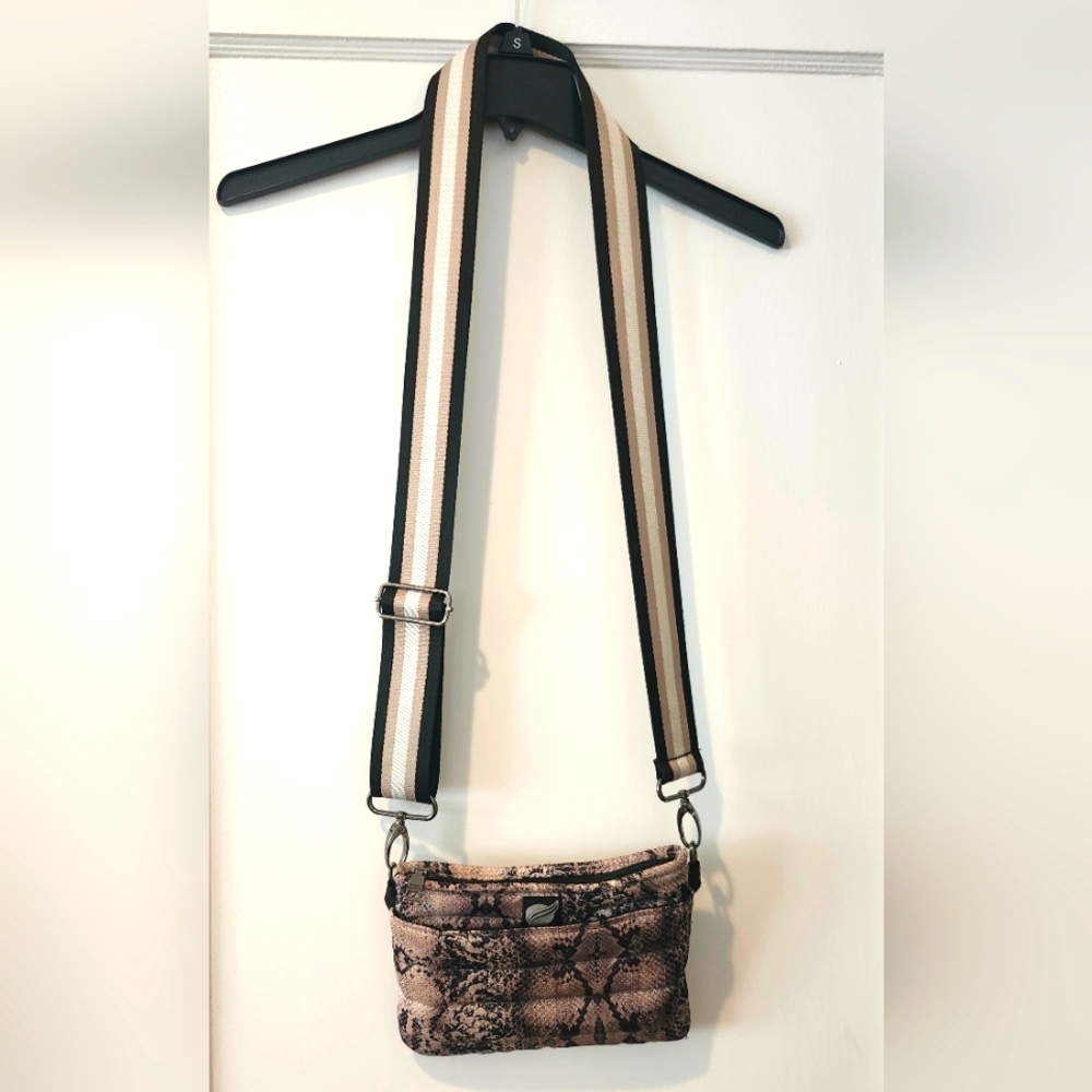 Tan and Brown Crossbody Bag with Snakeskin Pattern